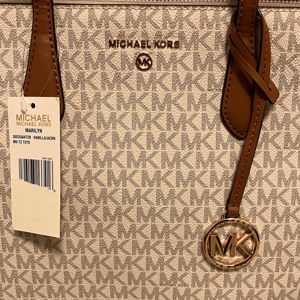 Michael Kors White and Brown Tote Bag - Picture 4 of 16